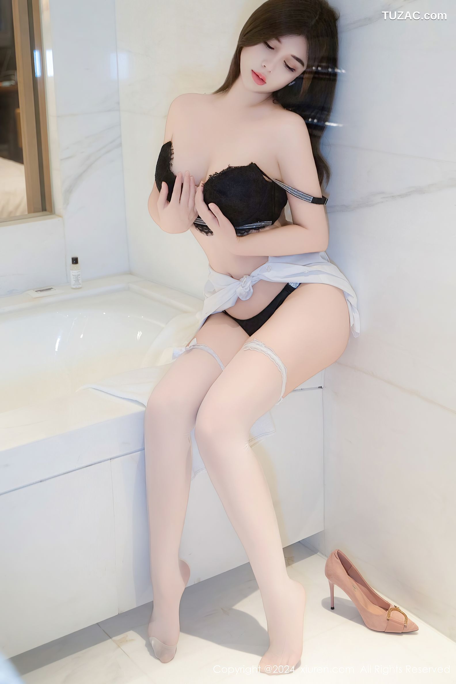 XiuRen秀人网-9066-周jojobaby-白衬衫灰色短裙黑色内衣-2024.08.26