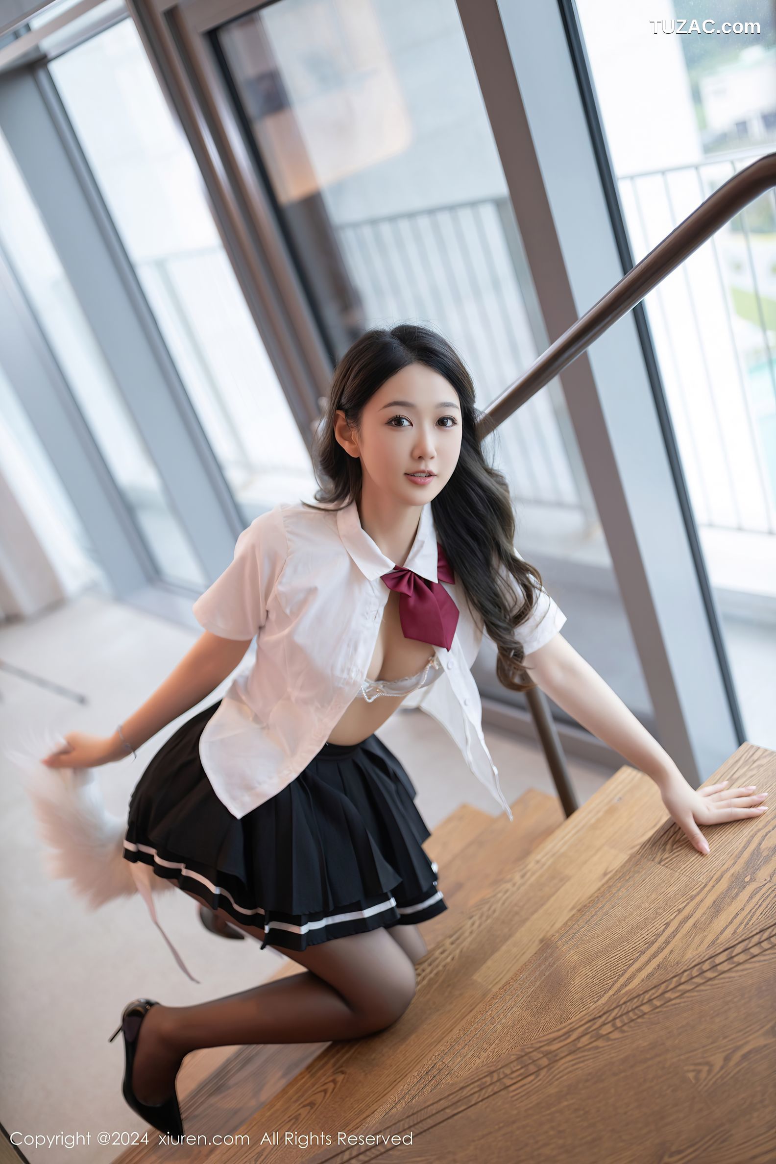 XiuRen秀人网-9174-唐安琪-学生JK制服白衬衫黑短裙黑丝白色内衣-2024.09.18