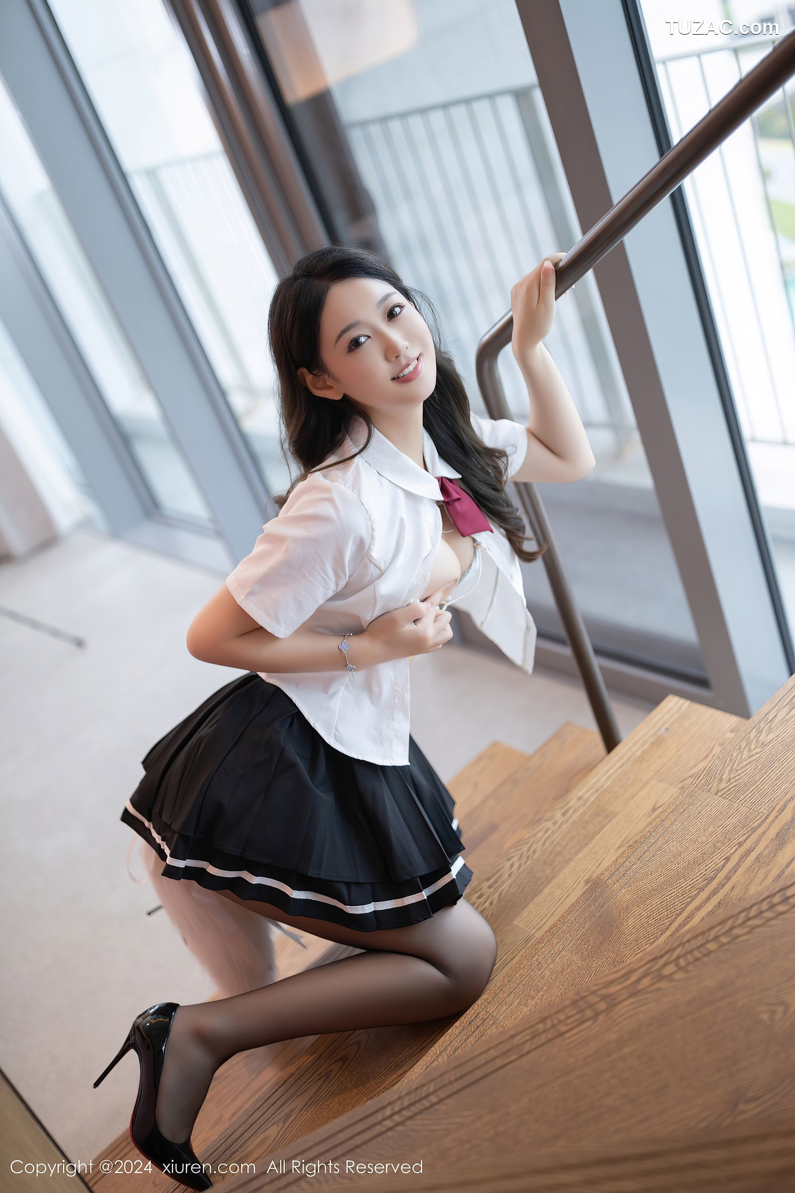 XiuRen秀人网-9174-唐安琪-学生JK制服白衬衫黑短裙黑丝白色内衣-2024.09.18