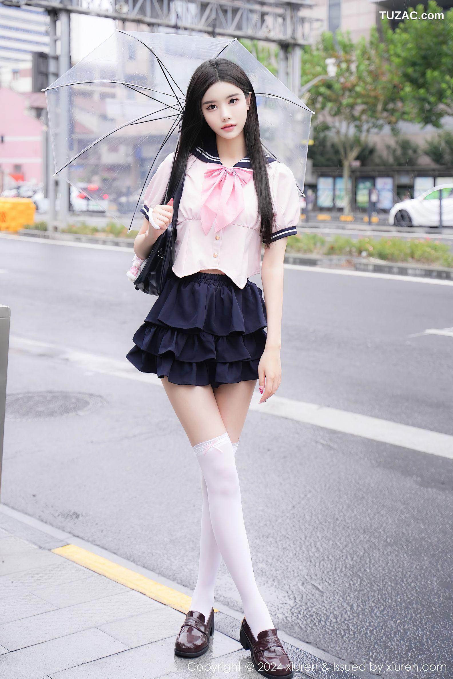 XiuRen秀人网-9224-Erikaki-淡粉JK制服深蓝短裙白色内衣爆乳-2024.09.27