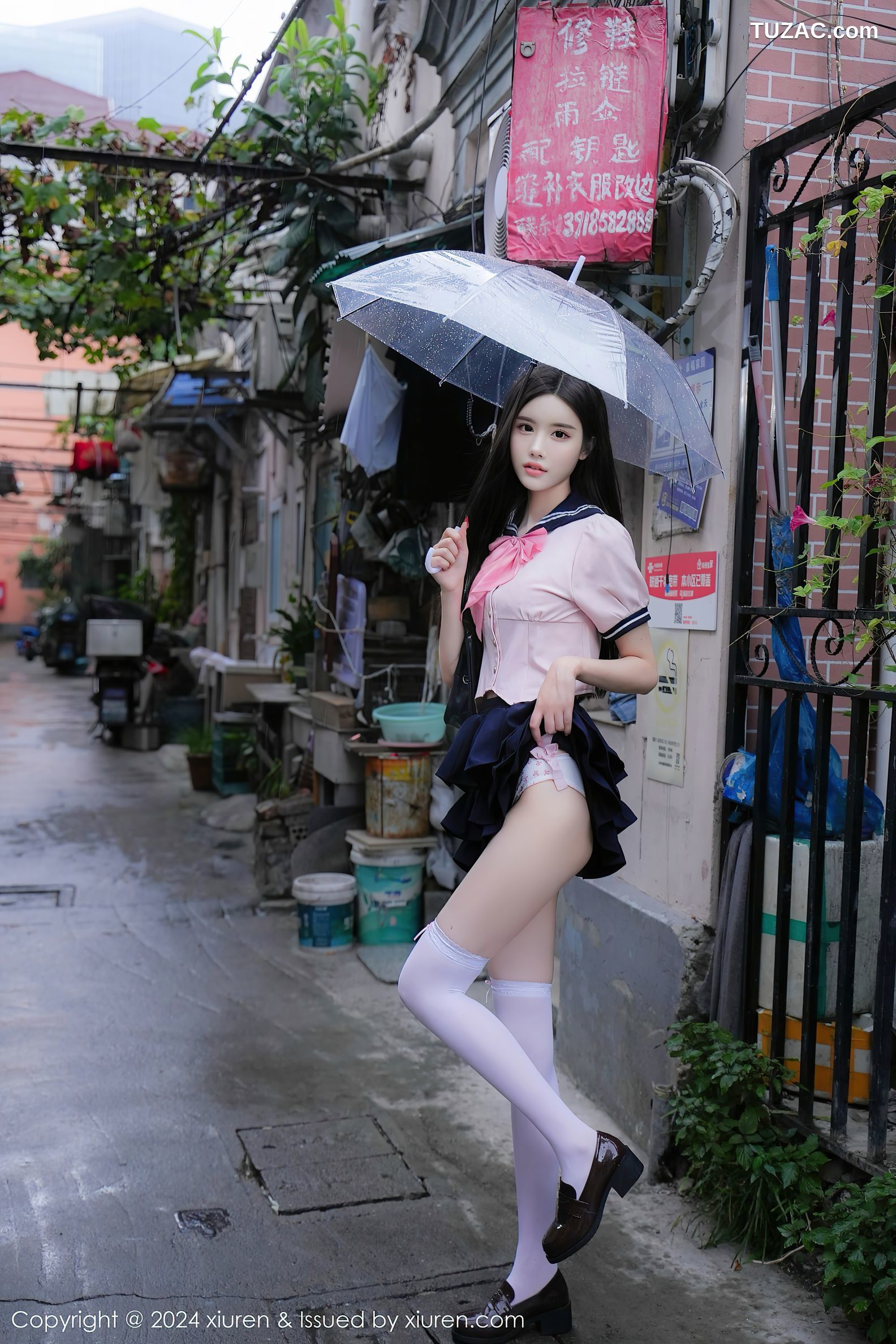 XiuRen秀人网-9224-Erikaki-淡粉JK制服深蓝短裙白色内衣爆乳-2024.09.27