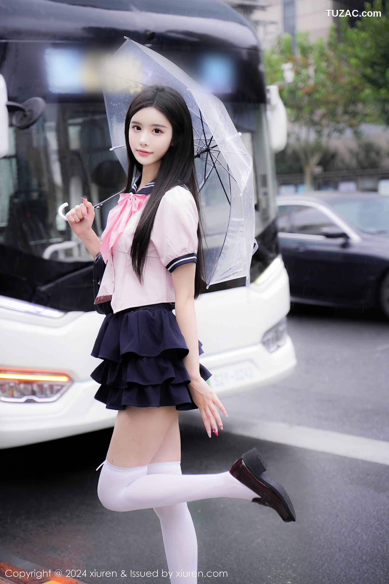 XiuRen秀人网-9224-Erikaki-淡粉JK制服深蓝短裙白色内衣爆乳-2024.09.27
