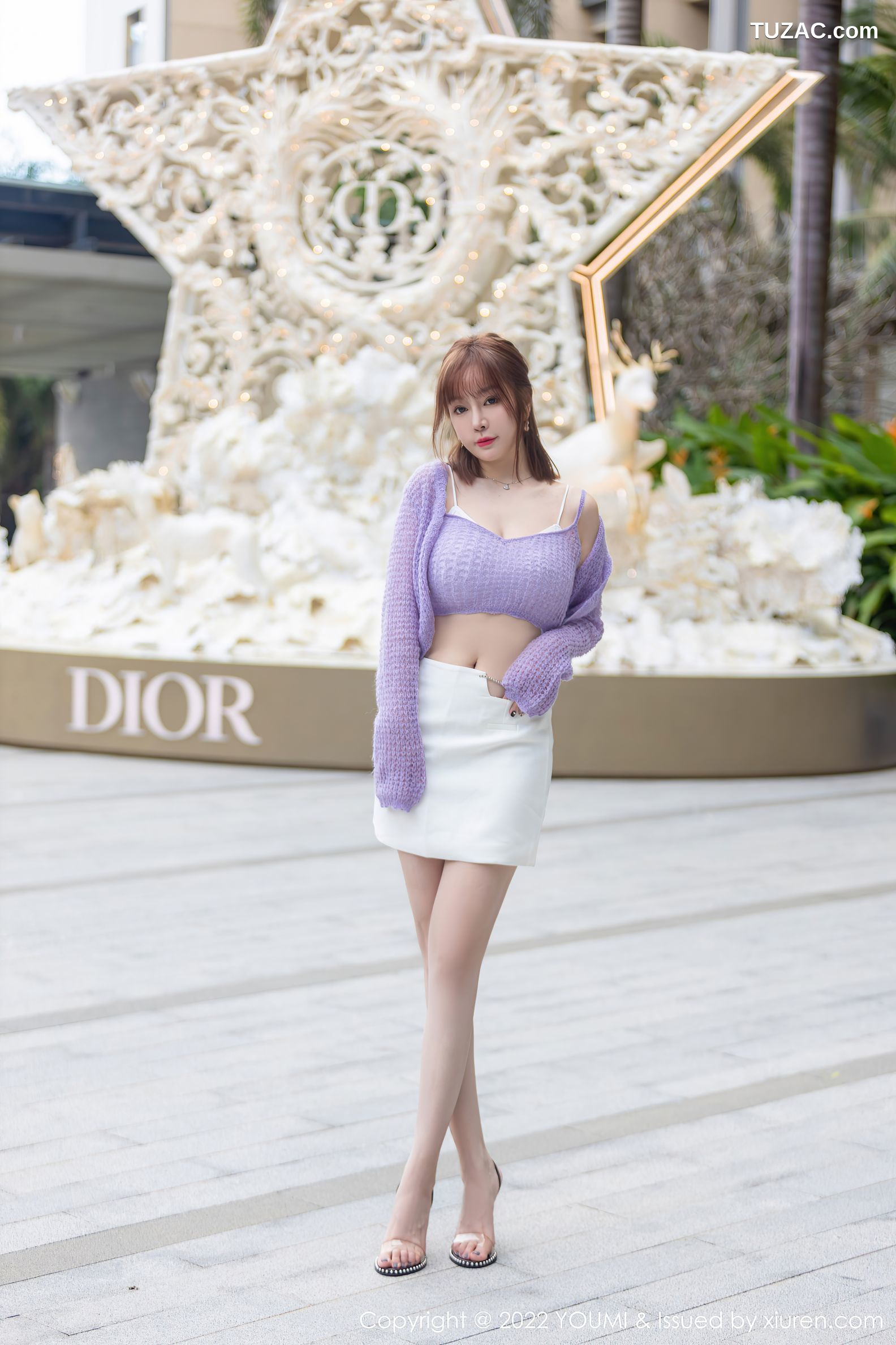 YouMi尤蜜荟-760-王雨纯-紫色针织衫白短裙