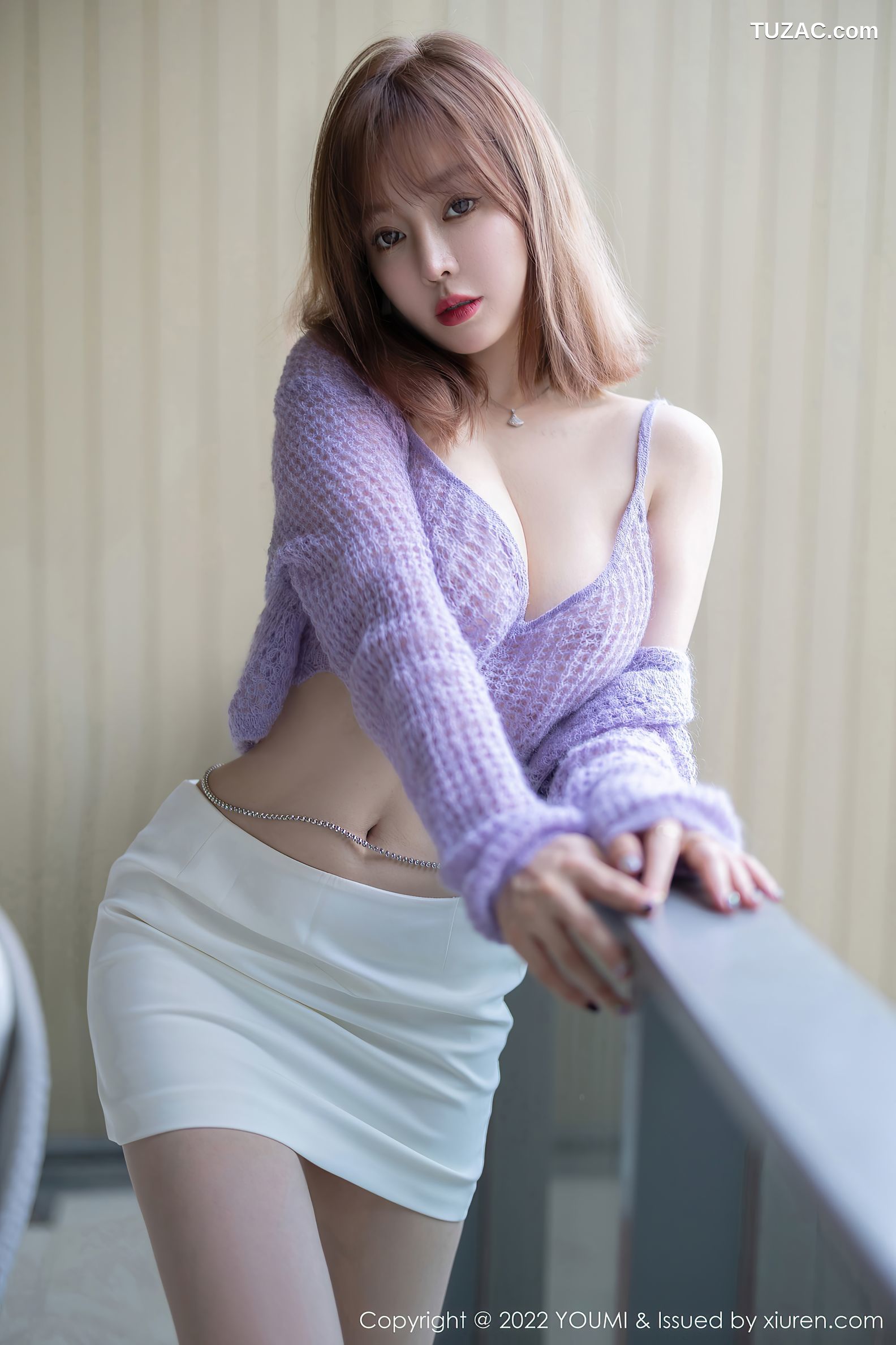 YouMi尤蜜荟-760-王雨纯-紫色针织衫白短裙