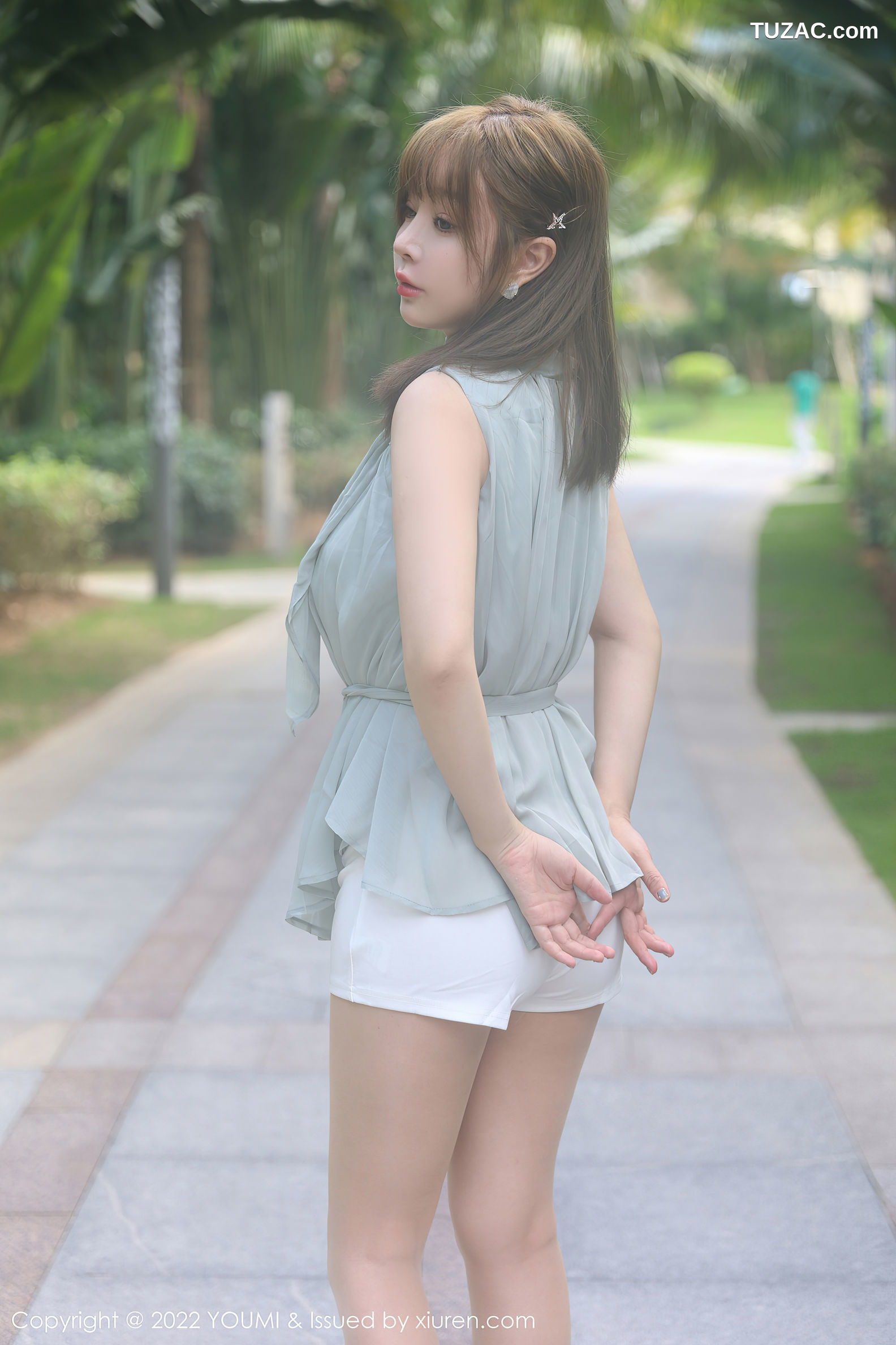 YouMi尤蜜荟-841-王雨纯-绿纱衫白热裤肉丝